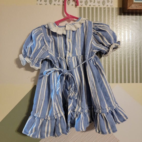 Vintage | Blue Pinstripe Lace Dress - Picture 2 of 3